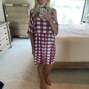 Maroon gingham day dress